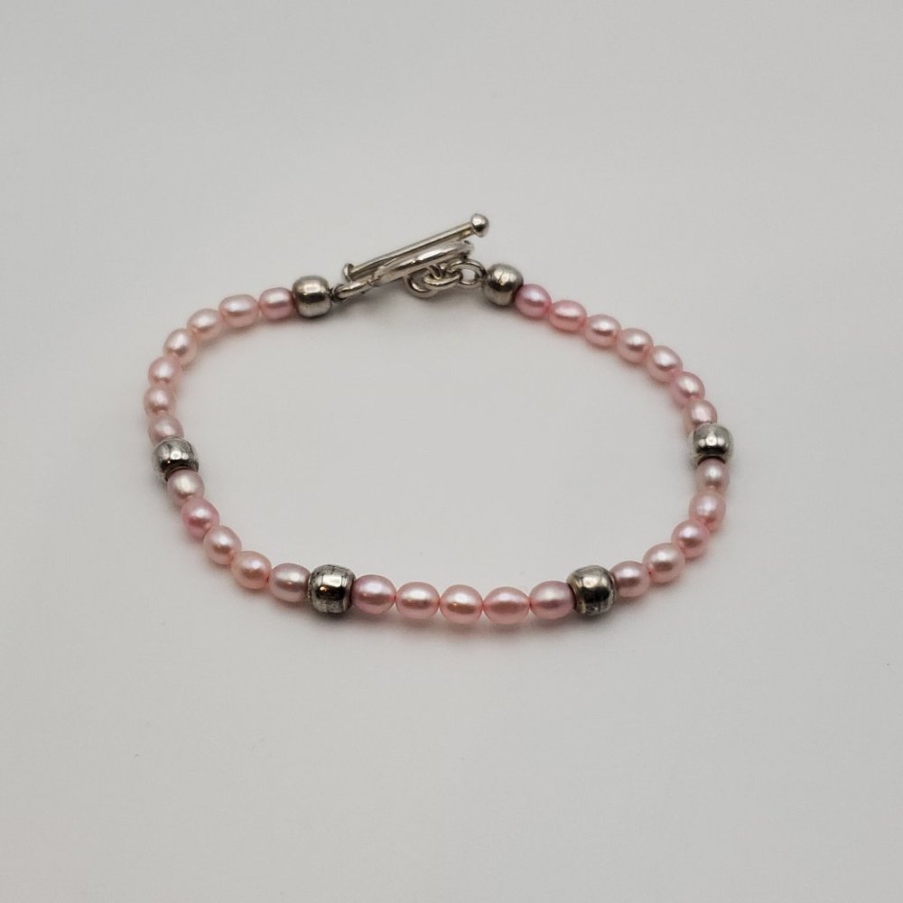 7 Inch 925 Sterling Silver Beautiful Genuine Pink Pearls Bracelet